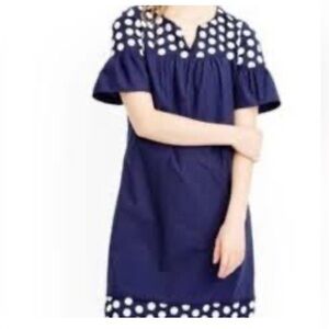 J.Crew Navy White fringe dot shirt dress size 6